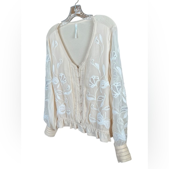 ANTHROPOLOGIE Cream Ivory Floral Embroidered Blouse Top 1X Dressy - Picture 6 of 15